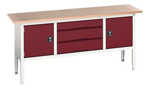 16923032.** verso adj. height storage bench (mpx) with cupboard / 3 drawer cab / cupboard. WxDxH: 2000x600x830-930mm. RAL 7035/5010 or selected